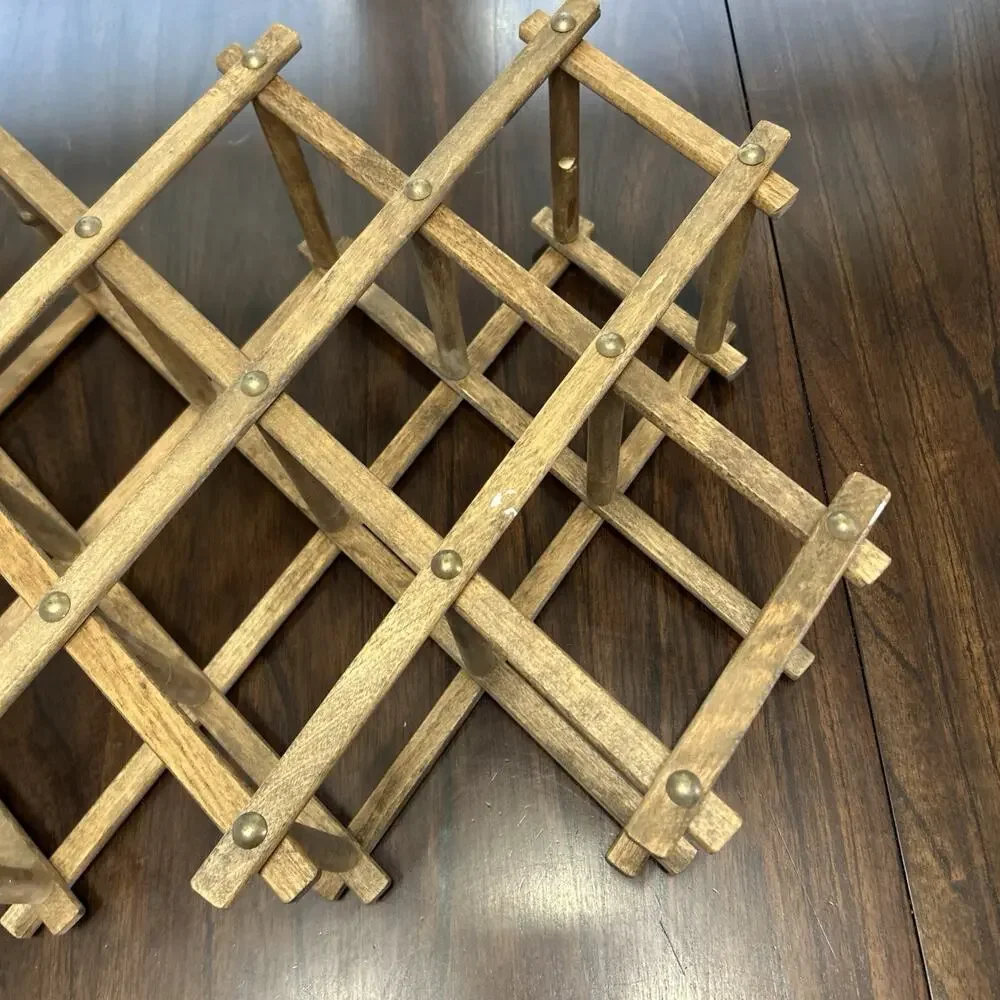 Vintage Wooden Expandable Wine Rack Folding Countertop Bottle Holder Mid Century